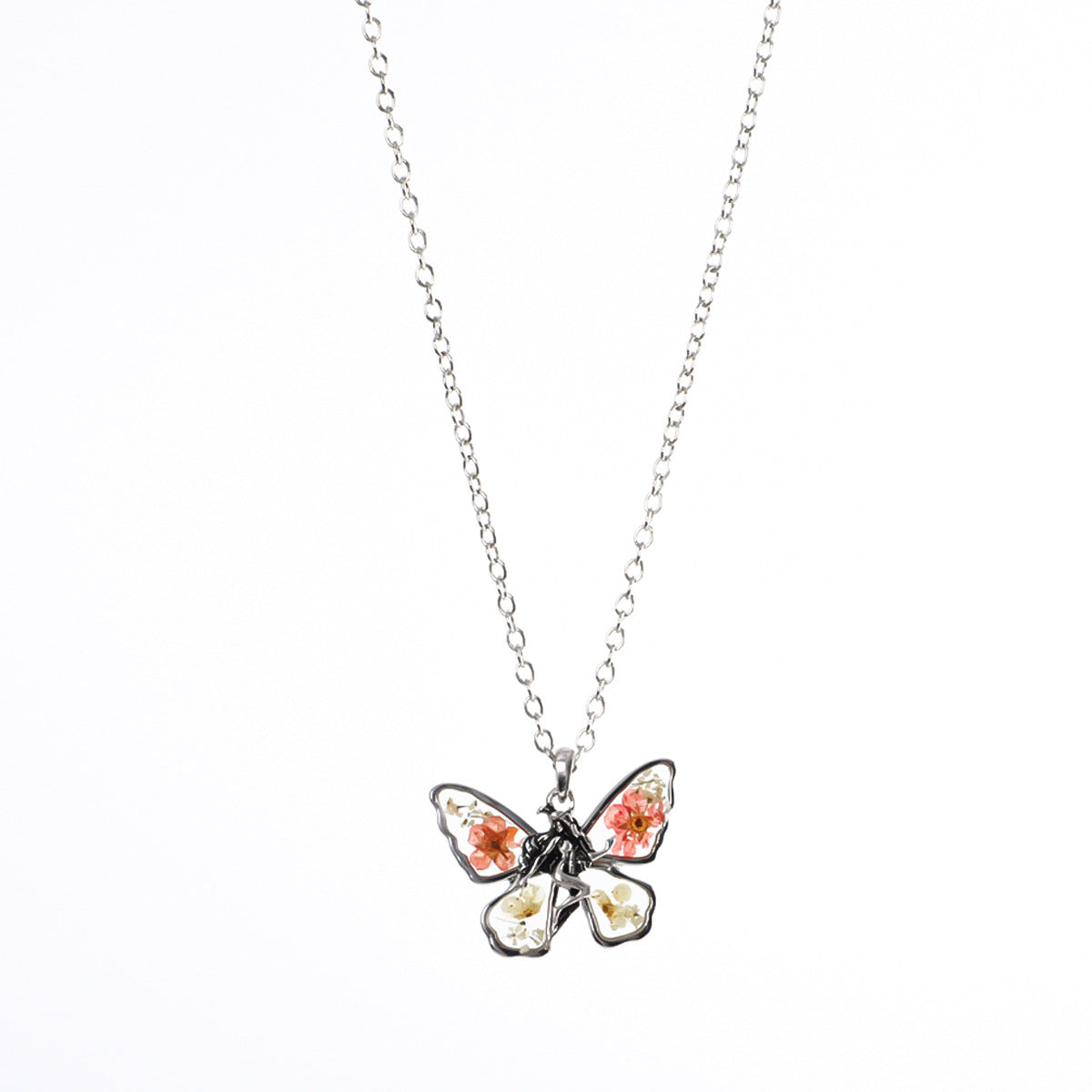 Wholesale Ins Style Fashion Original Design Angel Butterfly Dried Flower Oil Drop Necklace